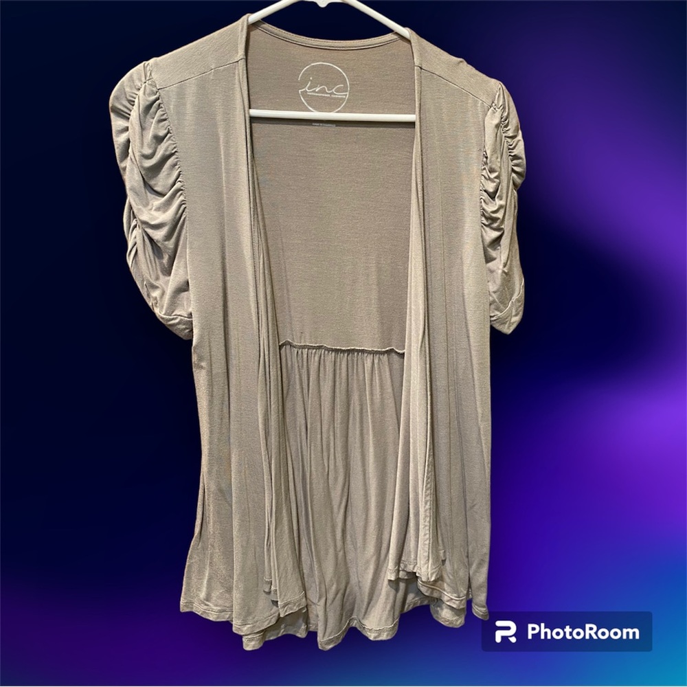 INC International Concepts silver-gray womens open sweater draped sleeve large